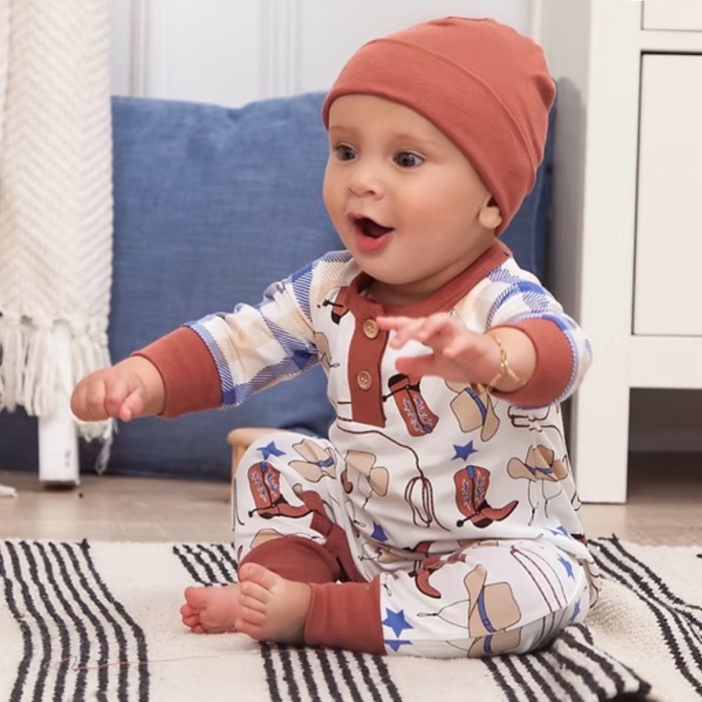 TESA BABE Baby Boy Henley Western Romper - 3-6M